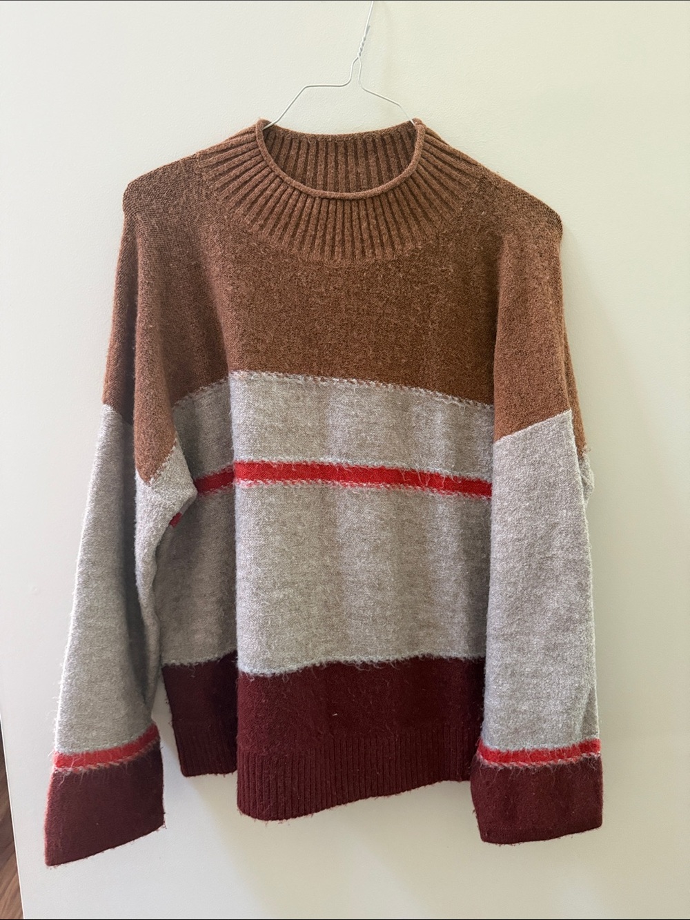 Universal Thread Brown, Gray & Red Colorblock Pullover Sweater